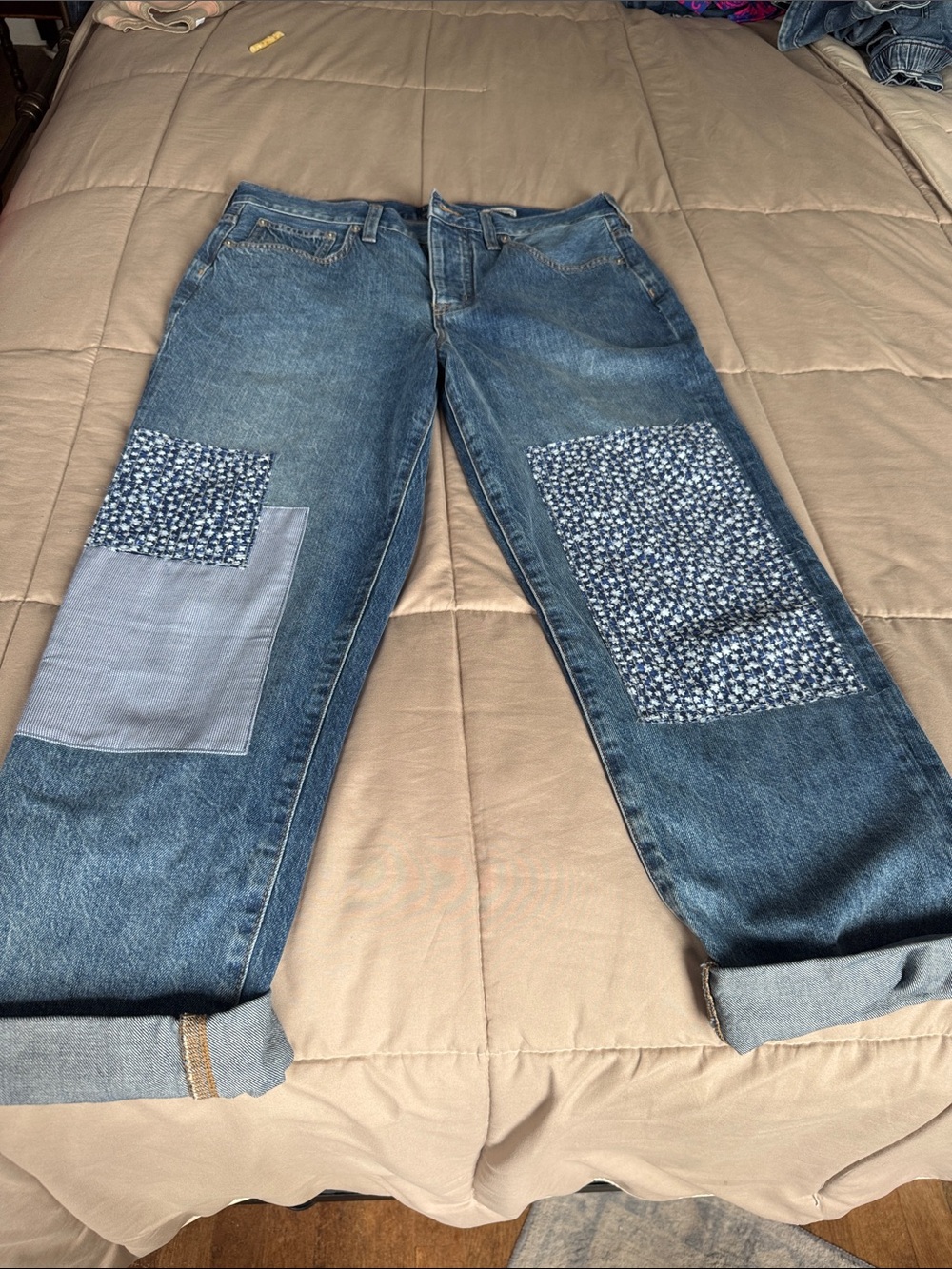 J. Crew Blue Patchwork Boyfriend Jeans with Floral Panels